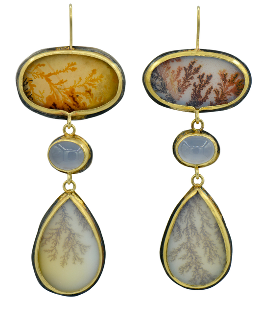 Dendritic Agate and Lilac Chalcedony Statement Earrings
