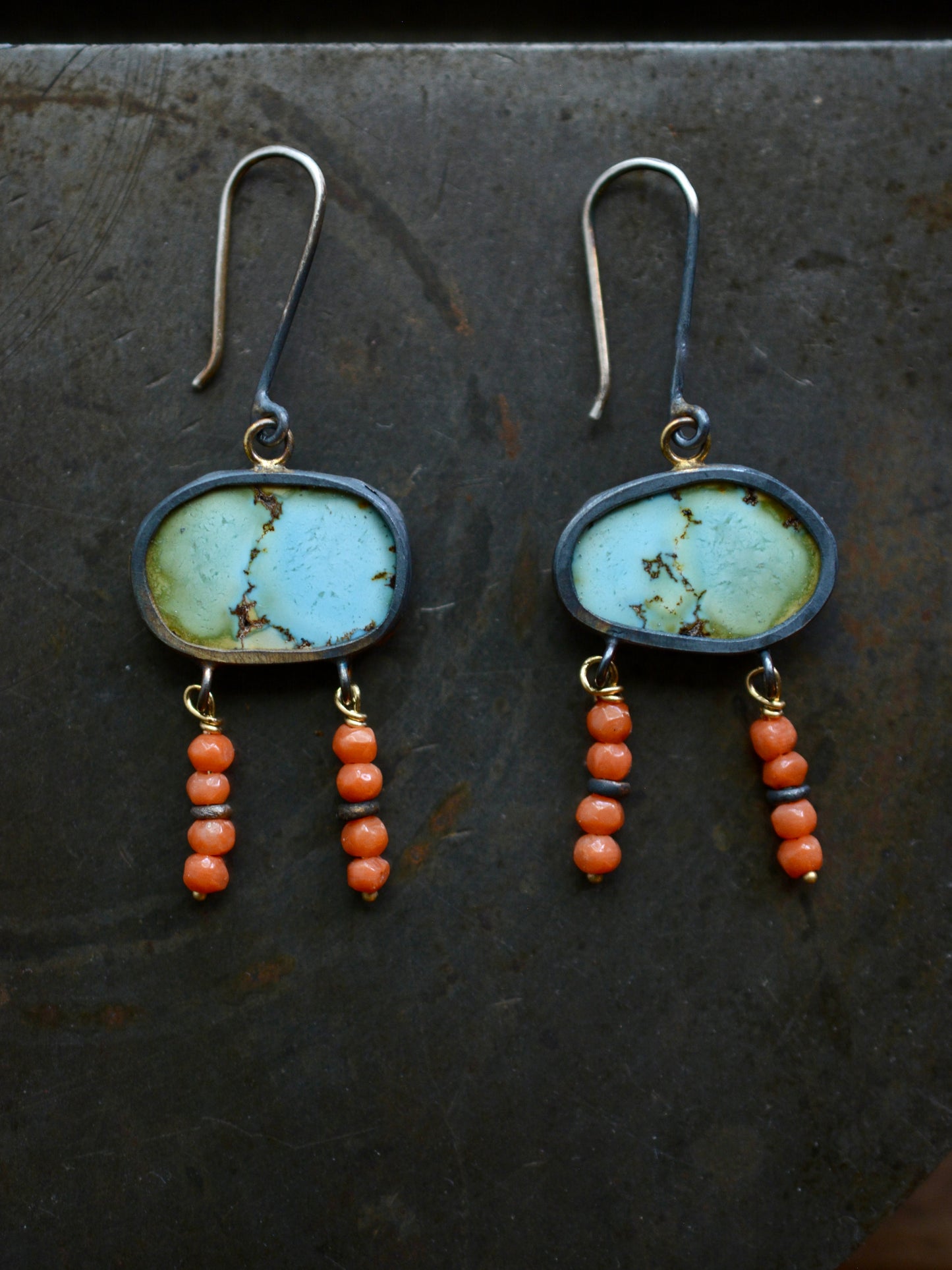 Lavender Turquoise & Coral Earrings