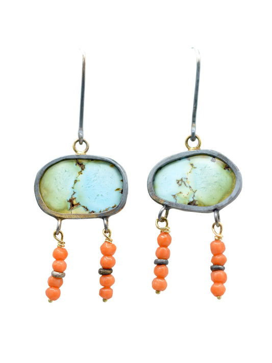 Lavender Turquoise & Coral Earrings