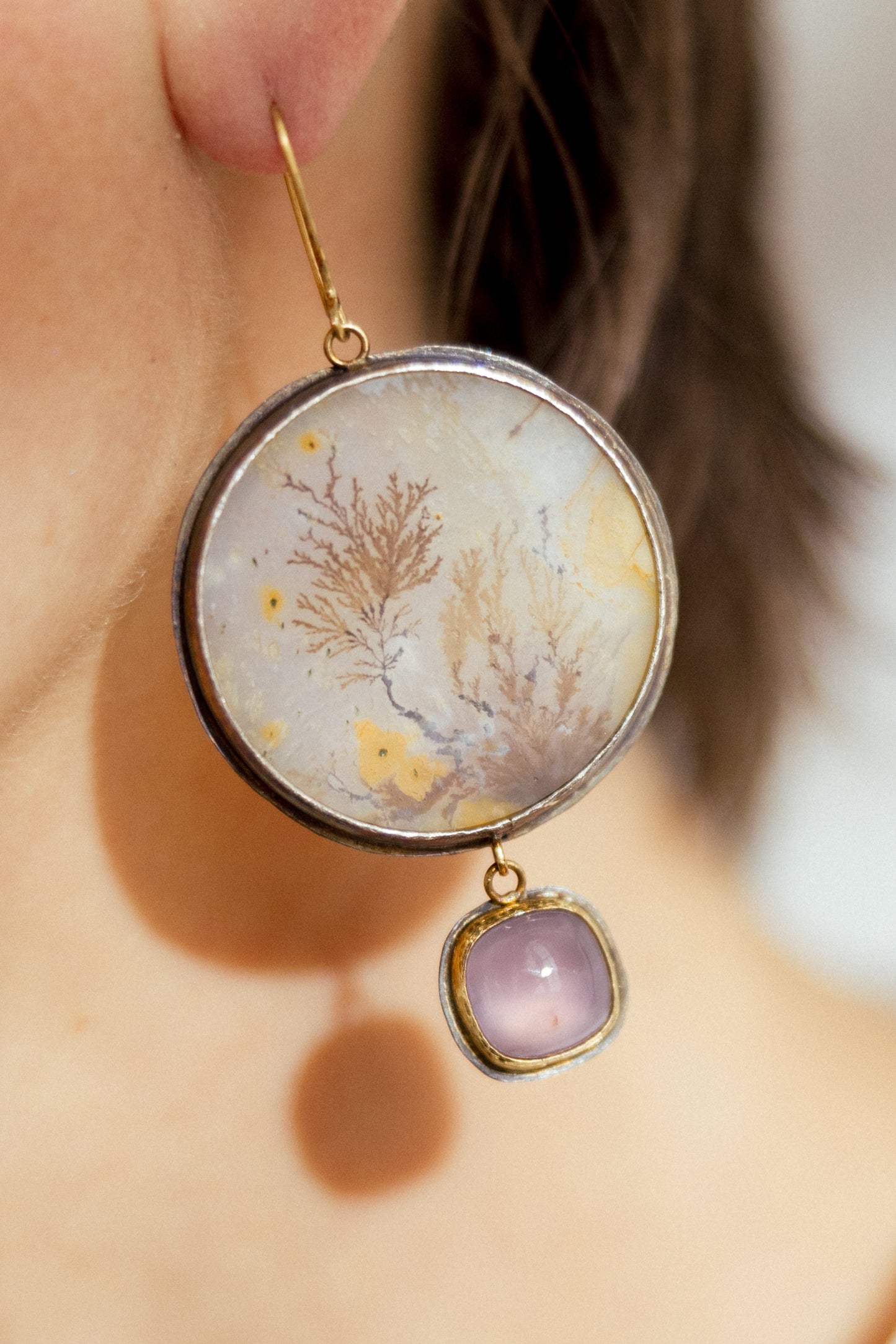 Dendritic Agate and Chalcedony Earrings