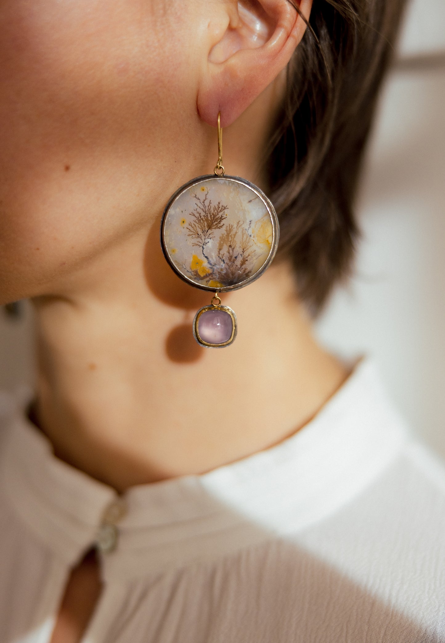 Dendritic Agate and Chalcedony Earrings