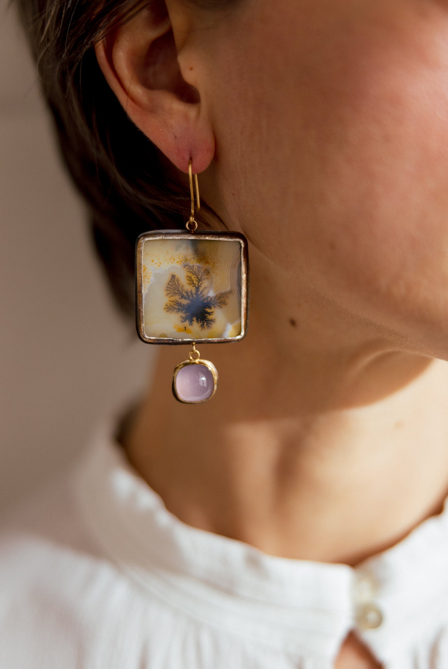 Dendritic Agate and Chalcedony Earrings