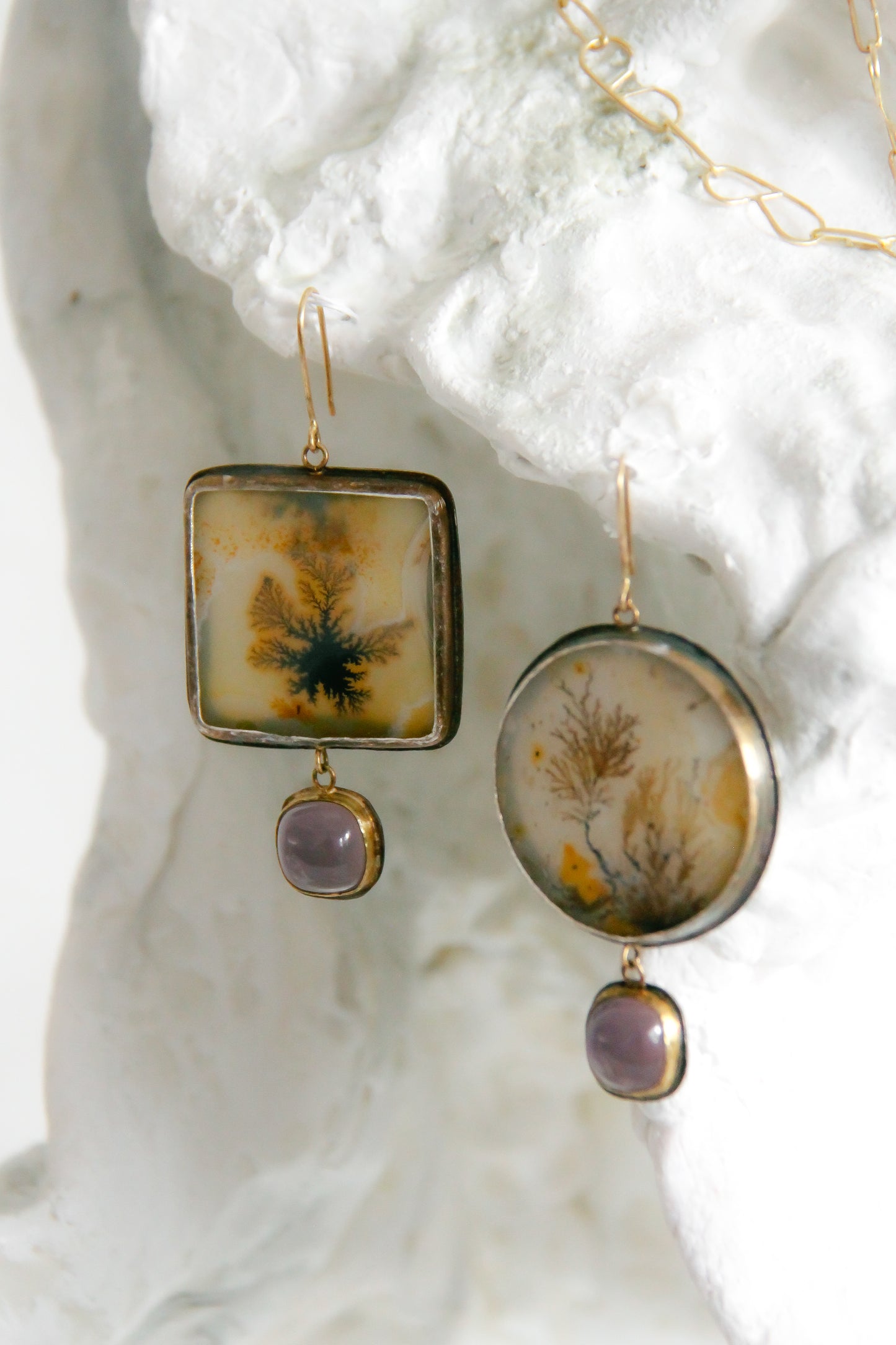 Dendritic Agate and Chalcedony Earrings