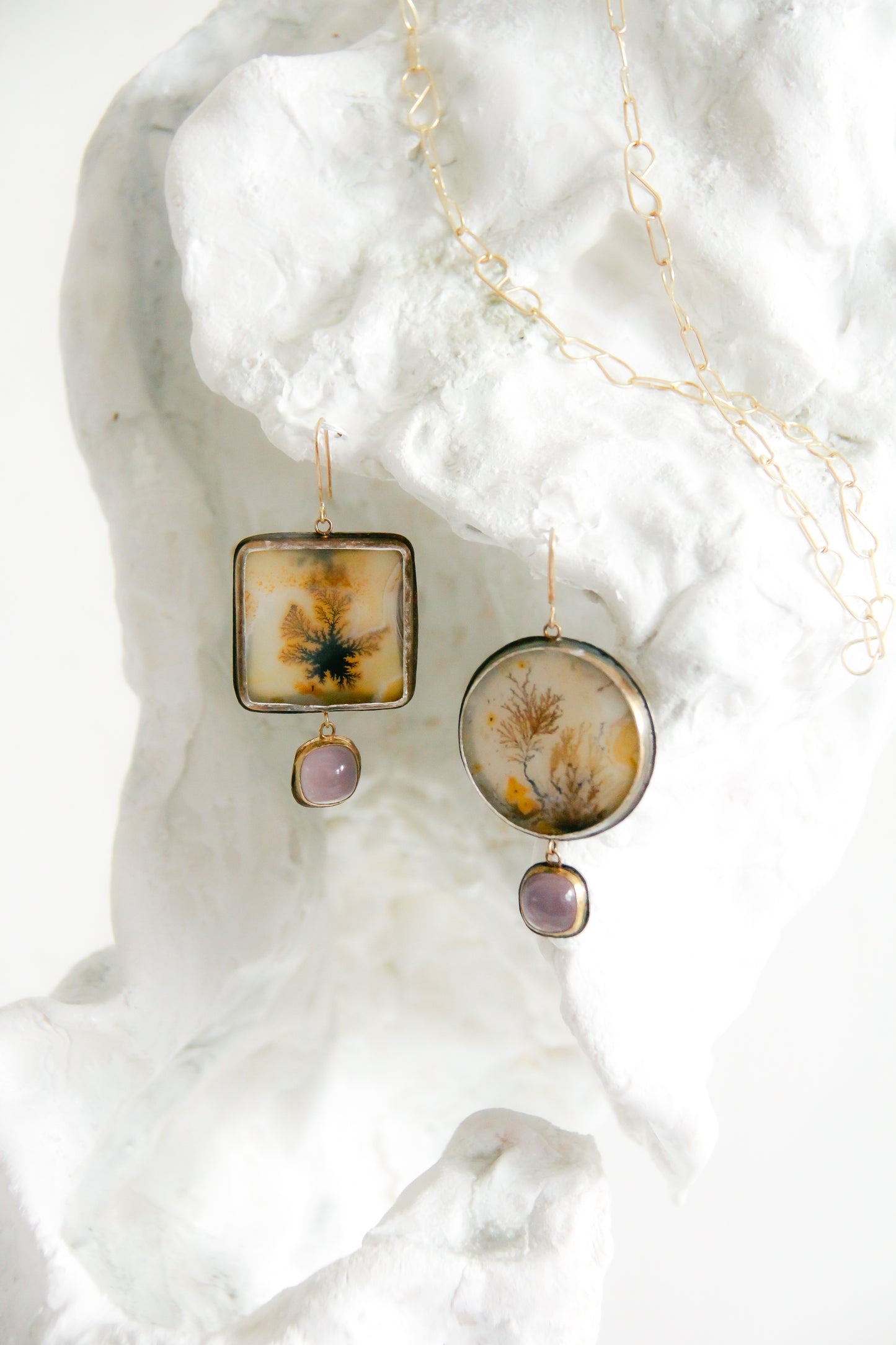 Dendritic Agate and Chalcedony Earrings