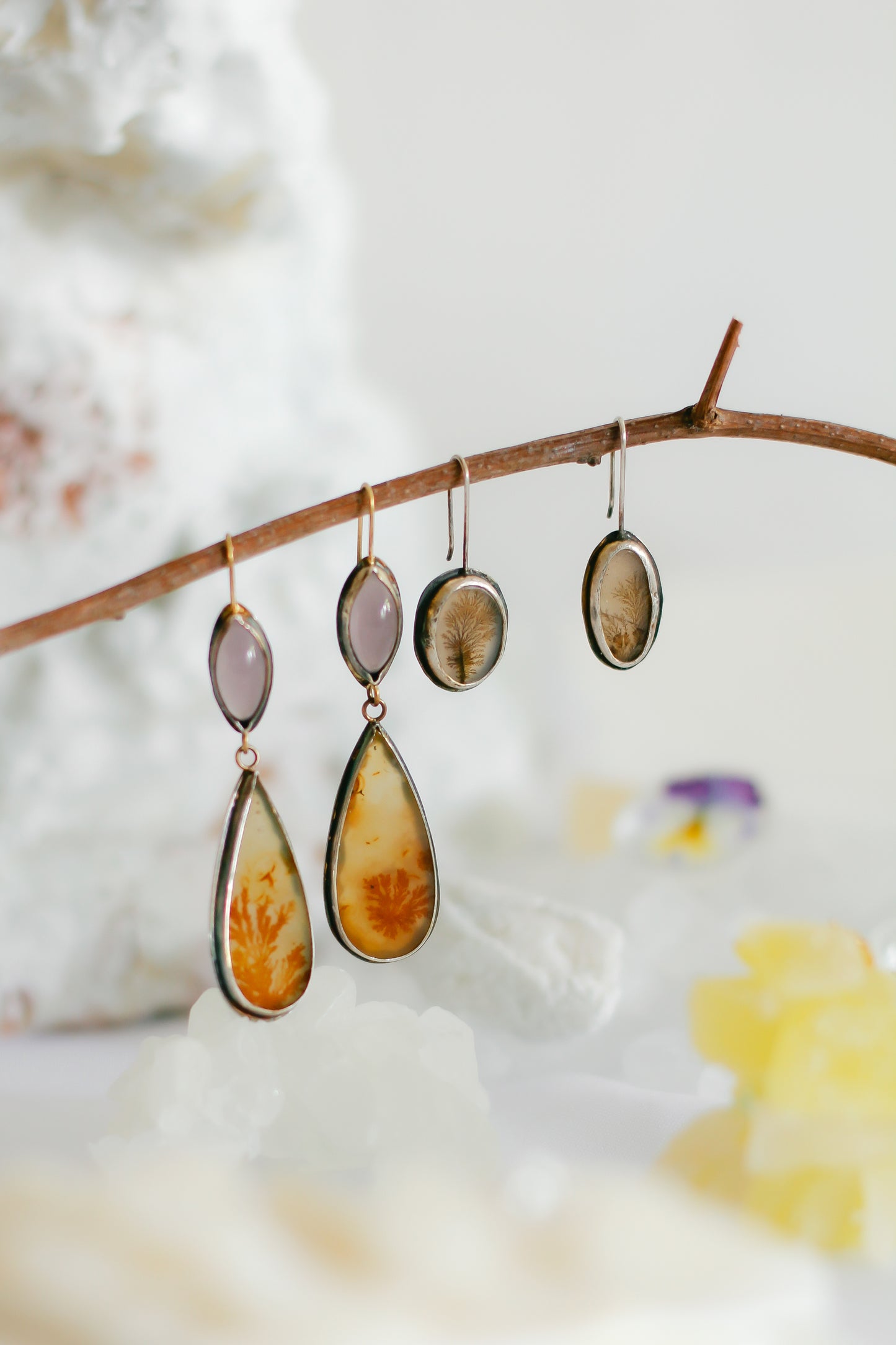 Chalcedony and Dendritic Agate Earrings
