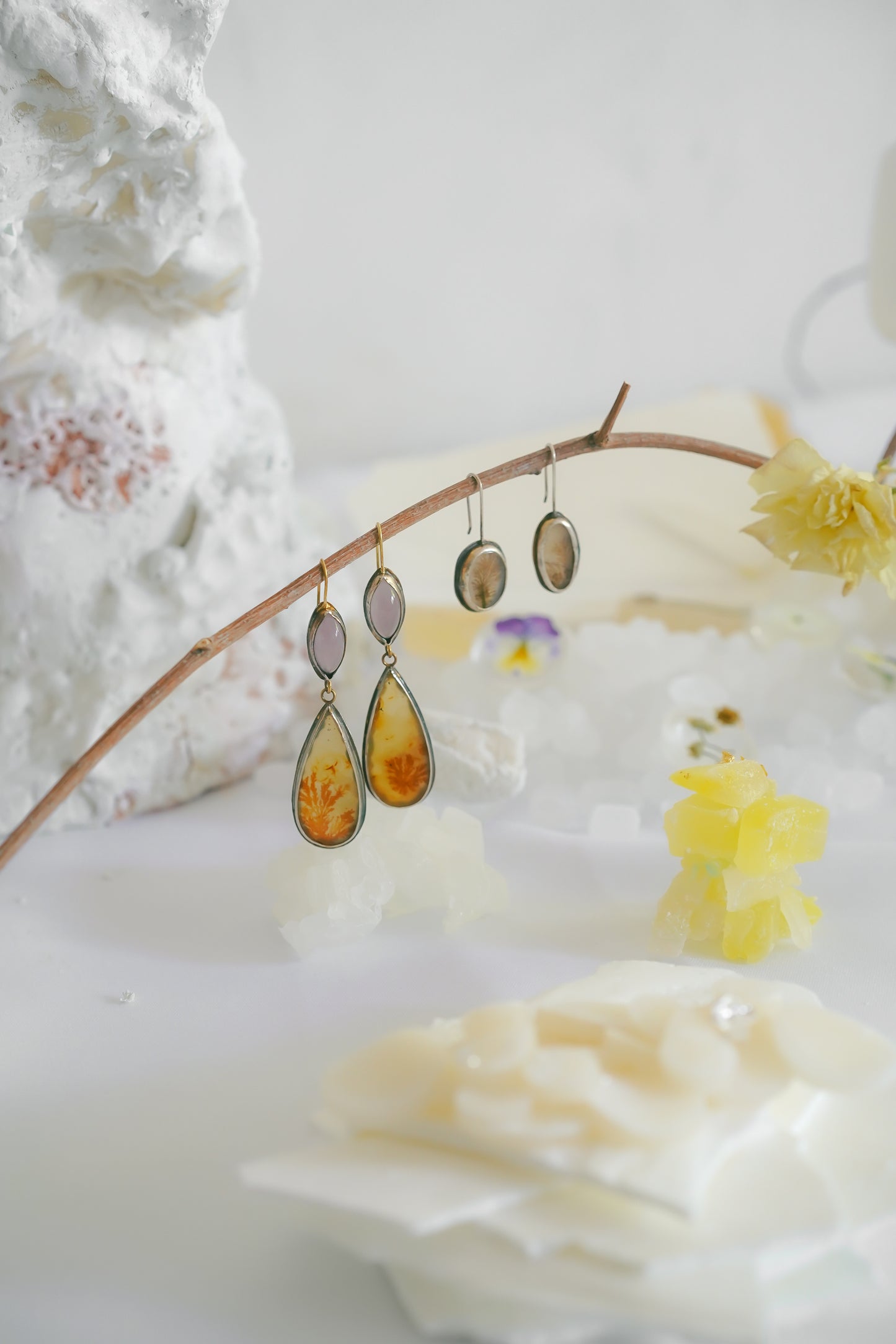 Chalcedony and Dendritic Agate Earrings