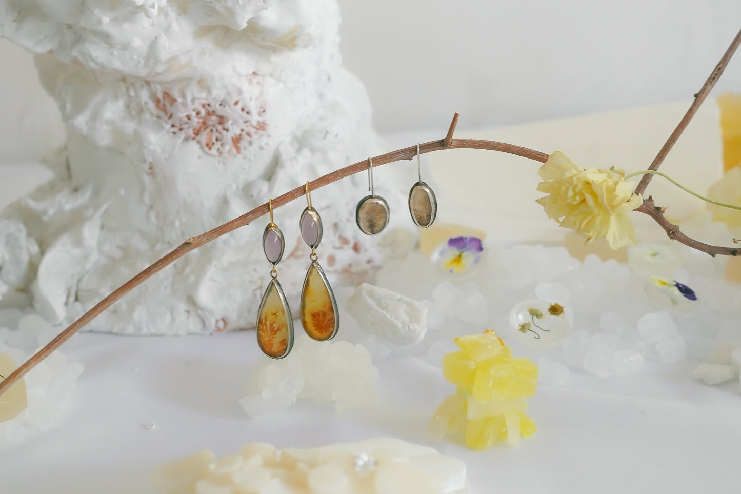 Chalcedony and Dendritic Agate Earrings