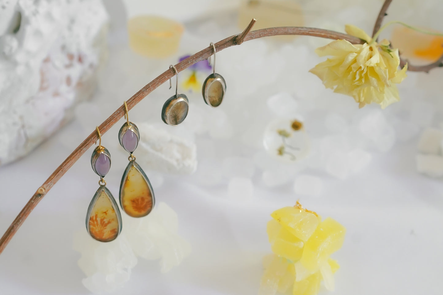 Chalcedony and Dendritic Agate Earrings