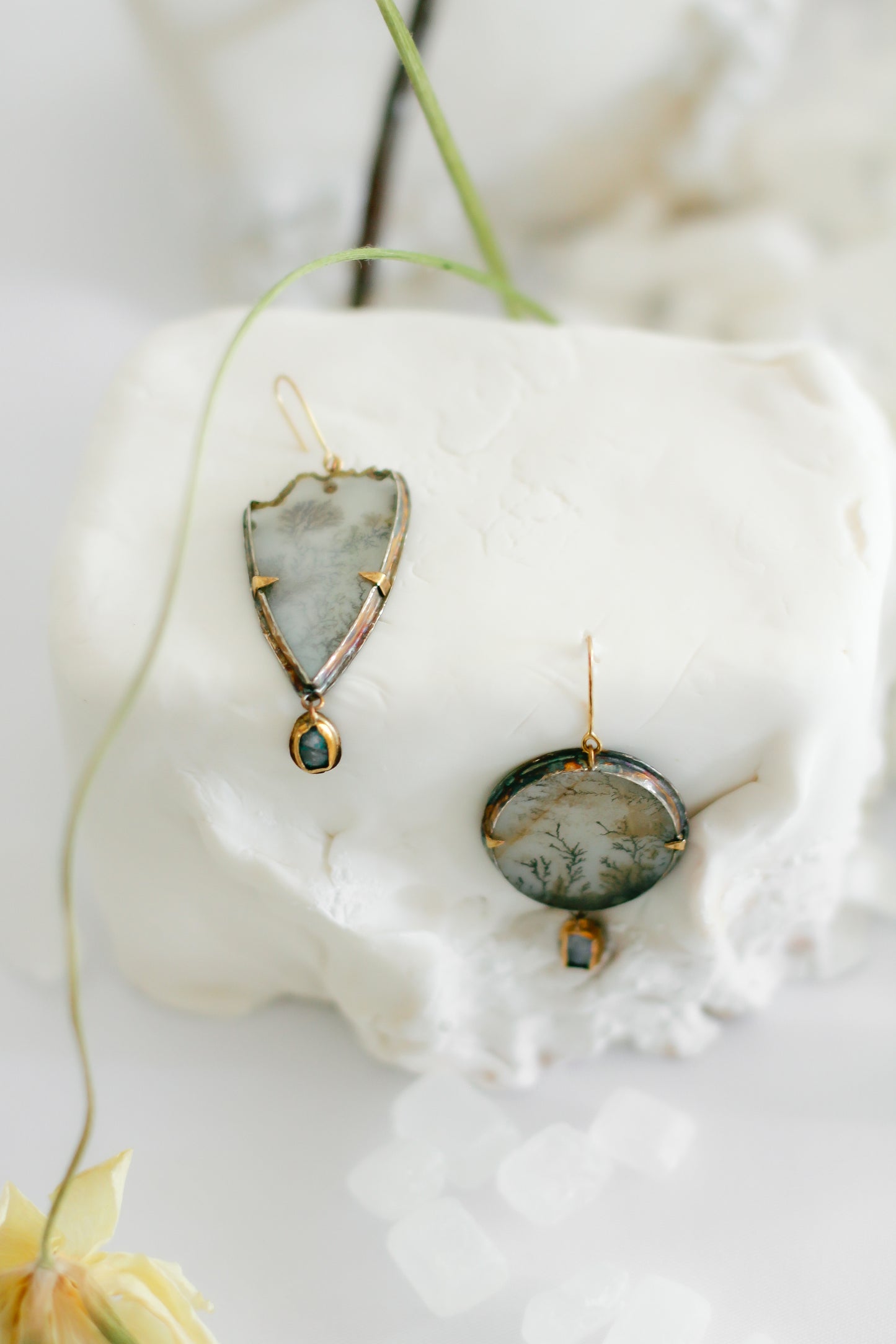 Dendritic Agate and Opal Earrings