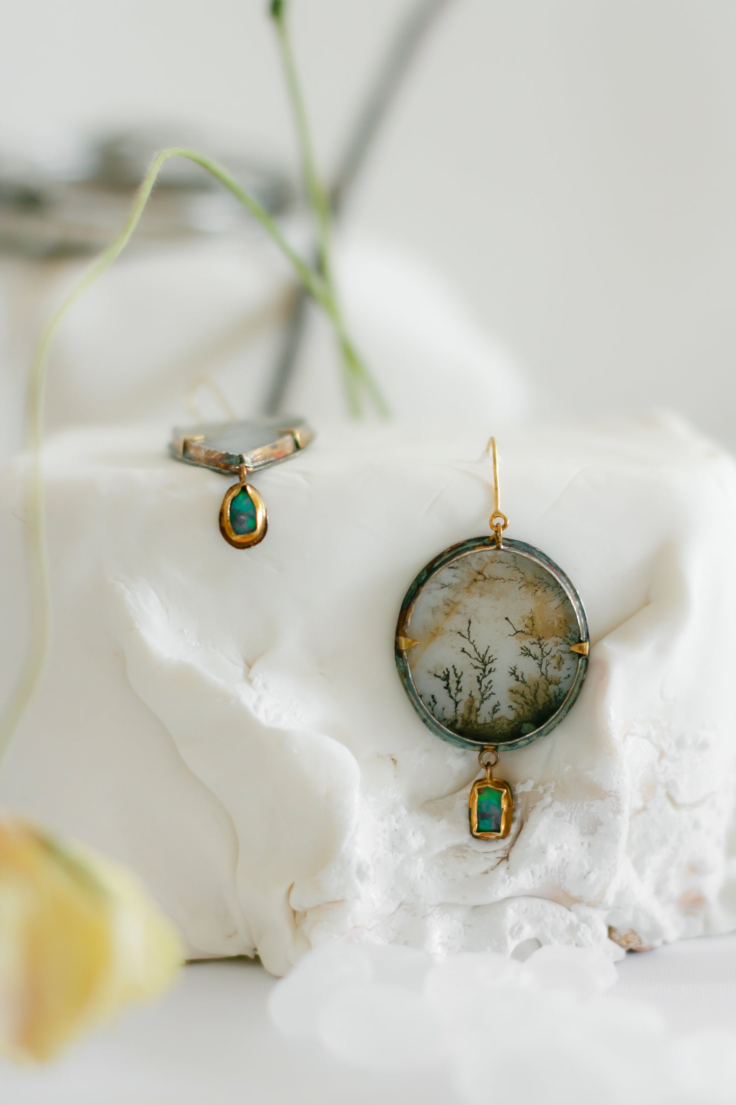 Dendritic Agate and Opal Earrings